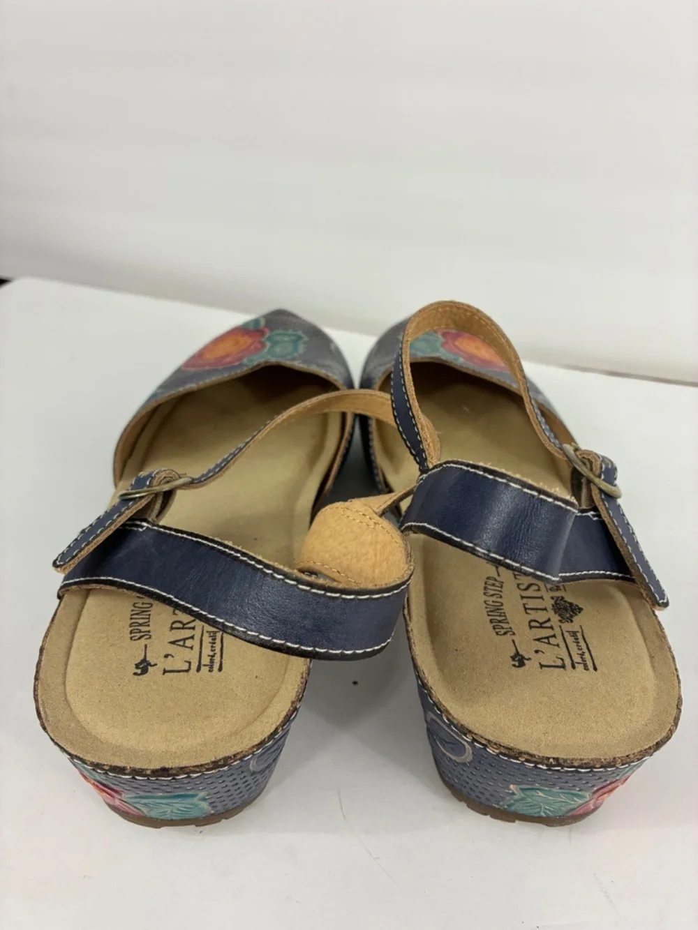 L'Artiste Lizzie Rose Shoes 9.5 10 Tooled Leather Navy Floral Boho Spring Step